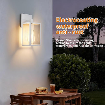 2 Pack White Exterior Lighting Fixtures Wall Mount, Outside Front Porch Lights for House, Outdoor Lantern Lamp, Waterproof Wall Sconce Lights, Coach Light for Garage Entryway