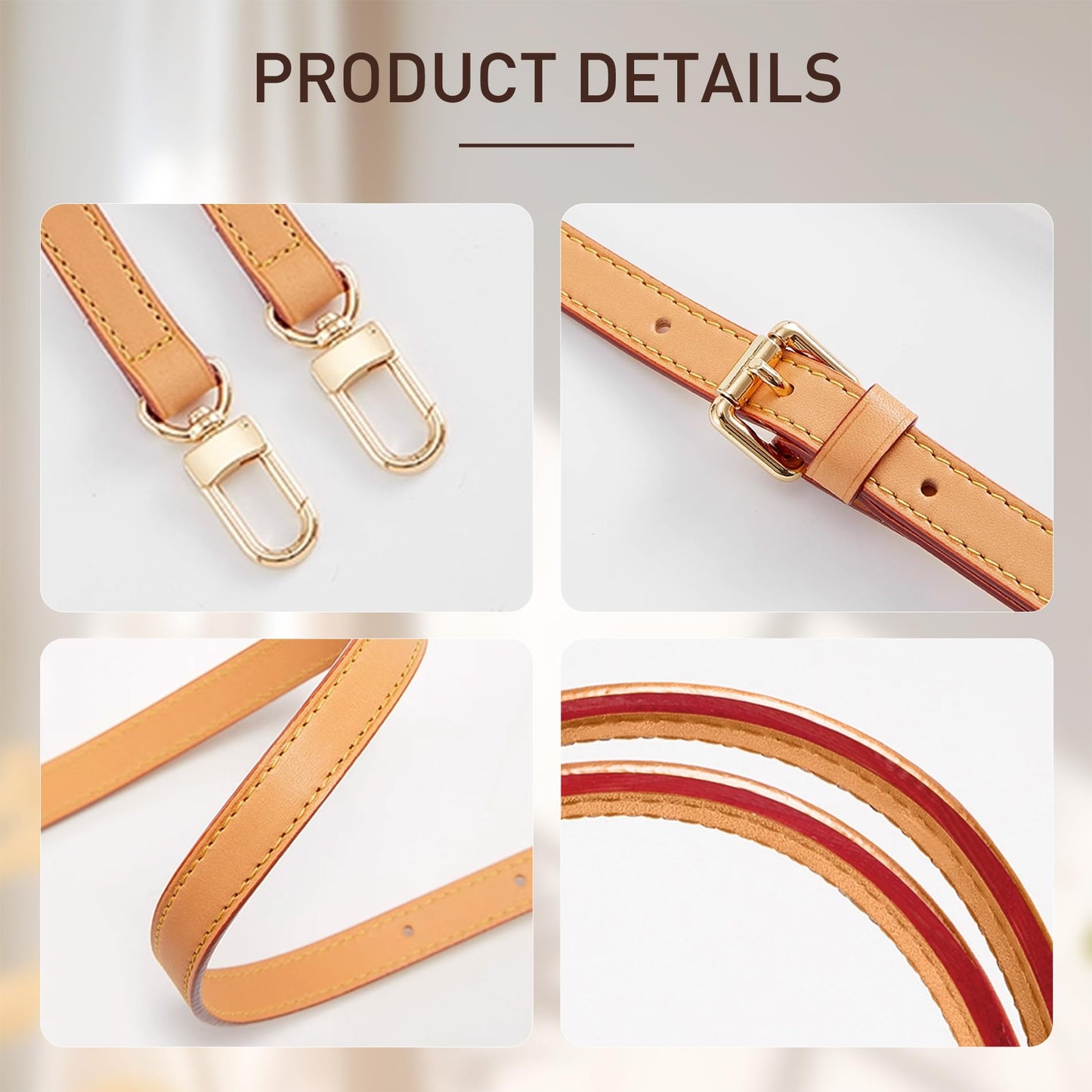 Doxo Vachetta Leather Strap Compatible with Lv Straps Replacement, Adjustable Purse Crossbody Shoulder Straps for Multi Pochette Accessoires, W: 0.43''/1.1cm, L: 35.4''-47.2''(90-120cm),Beeswax