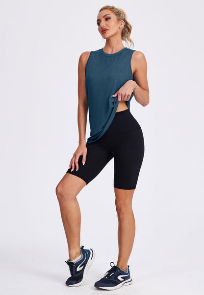 XIEERDUO Beach Vacation Essentials omen's Workout Tank Tops Sleeveless Exercise Tennis Running Shirts Dark Blue L
