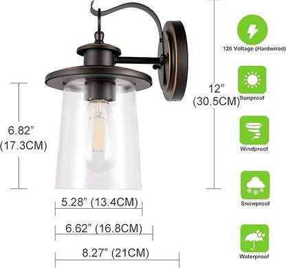 GRUENLICH Outdoor Wall Lantern, Wall Sconce as Porch Lighting Fixture, E26 Medium Base, Metal Housing Plus Clear Glass, Oil Rubbed Bronze Finish, Bulb Not Included, 1-Pack