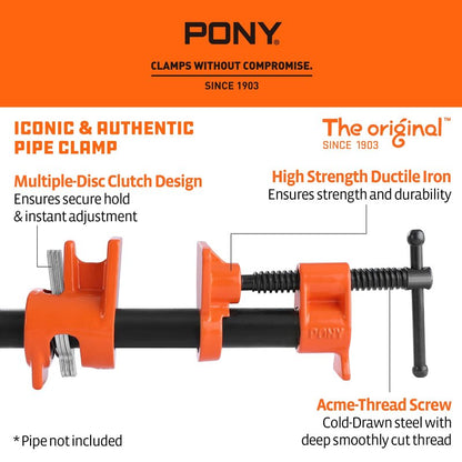 PONY ORIGINAL 2-Pack 52 Wood Gluing Pipe Clamp Fixture for 1/2 Inch Black Pipe