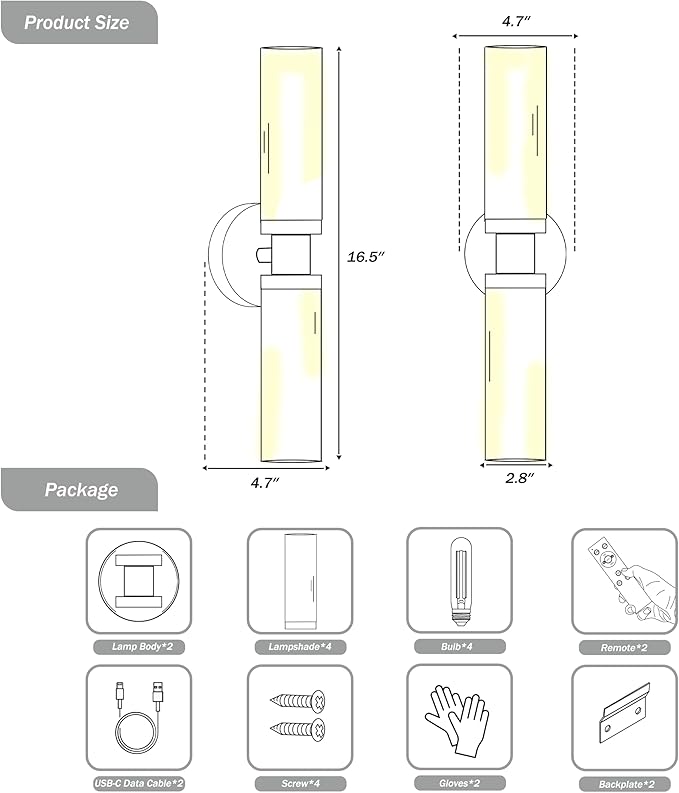 Rechargeable Battery Wall Sconce Set of Two, 8000mAh Cordless, Dimmable, Timer, Remote, Touch Control, USB-C Charging for Living Room, Bedroom Gold with Green Lampshade (Include 4 Special Bulbs)