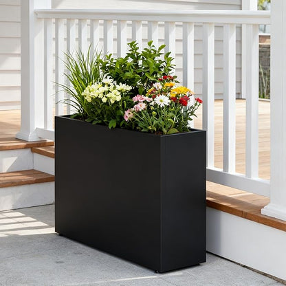 GSK Black Metal Planter Box Sturdy Rectangular Plant Trough 38" L x 10" W x 30" H Insert with Drainage Hole Easy Assembly Indoor Outdoor Sapce Separation Patio Balcony Deck Garden