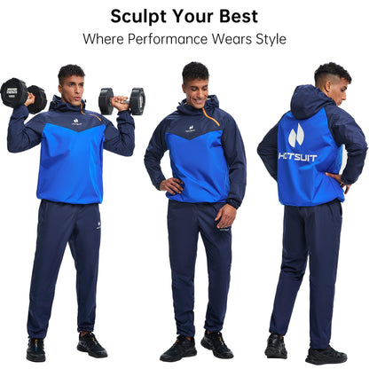 HOTSUIT Sauna Suit for Men Sweat Sauna Jacket Pant Gym Workout Sweat Suits, Navy, 3XL