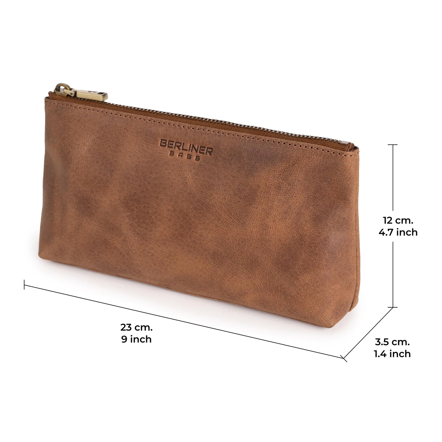 BERLINER BAGS Vintage Genuine Leather Makeup Bag Anna, Cosmetic Bag for Purse, Travel and Cosmetics Pouch with Zipper for Women- Brown