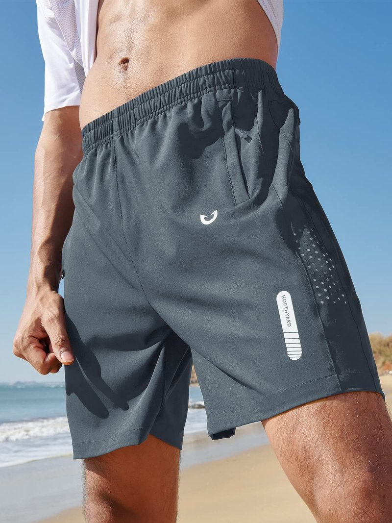 NORTHYARD Men's Athletic Running Shorts Gym Workout 7"/9"/5" Quick Dry Lightweight Sports Basketball Tennis 3 Zipper Pockets COOLGREY 4XL