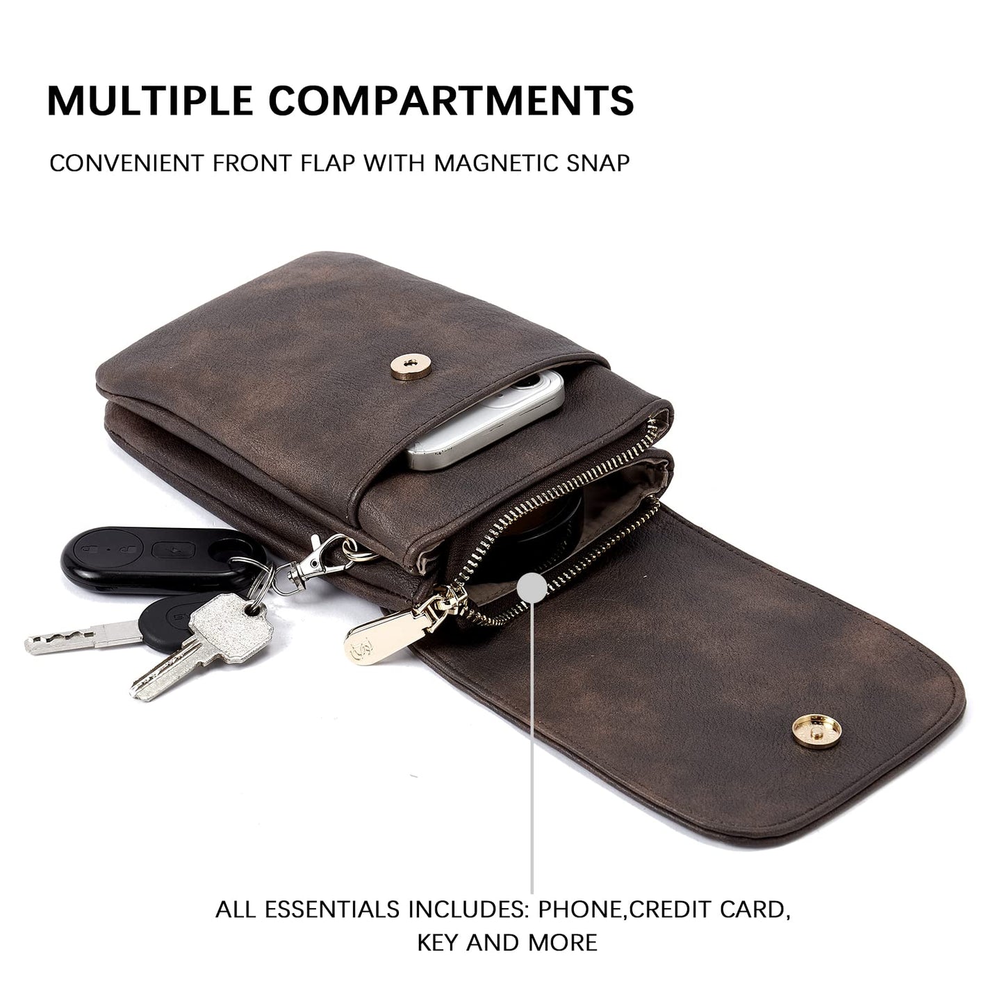 BOSTANTEN Vegan Leather Small Crossbody Bags for Women Designer Cell Phone Bag Wallet Purses Adjustable Strap Retro Coffee