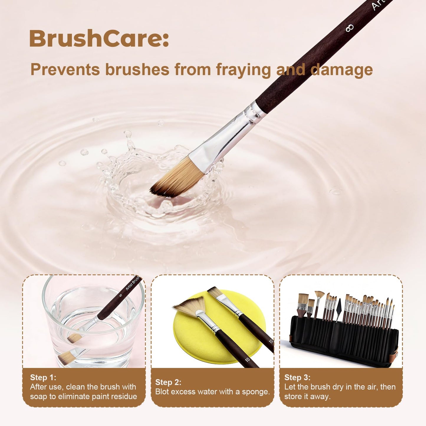 Paint Brush Holder Case for Artists with 27Pcs Paint Brushes,Brush Organizer with Standing Paint Brushes Set with Round Flat Fan Filbert Cat Tongue Dagger Palette Knife Travel Paintbrush Storage Bag
