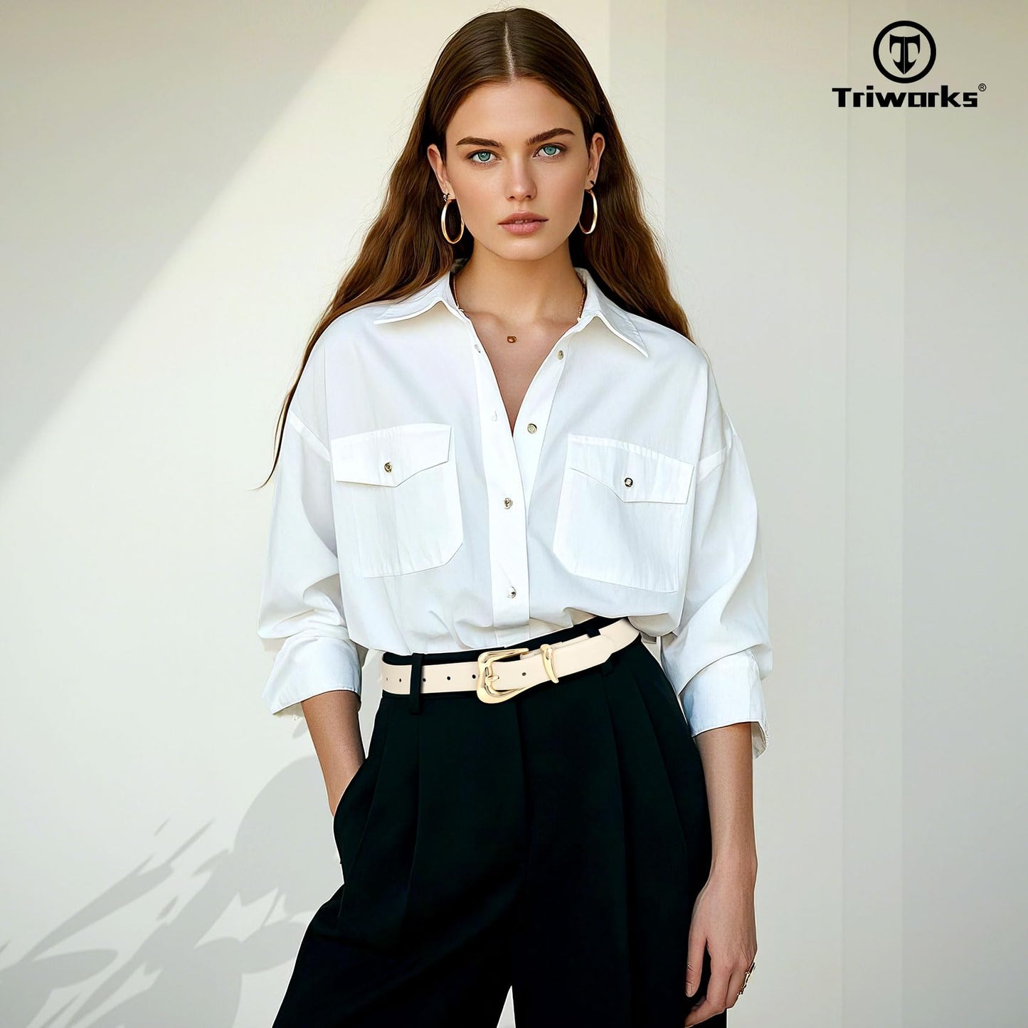 TRIWORKS Women's Belts for Jeans Pants Gold Buckle Fashion Waist Belts for Ladies Leather Belts