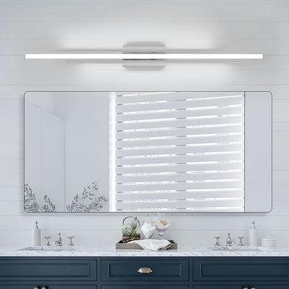 VitaLink 48 Inches Long Nickel LED Modern Bathroom Vanity Light Fixtures 25W Dimmable 5CCT Vanity Light Bar Over Mirror 3-Light Wall Light for Bathroom Over Mirror Picture Light