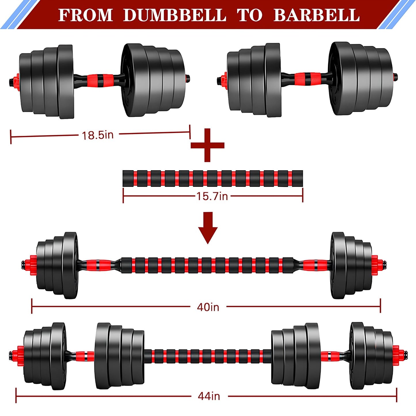 Adjustable-Dumbbells-Sets,Free Weights-Dumbbells Set of 2 Convertible To Barbell A Pair of Lightweight for Home Gym,Women and Men Equipment