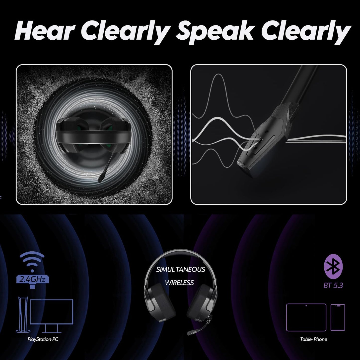 NUBWO G06 Dual Wireless Gaming Headset with Microphone for PS5, PS4, PC - 23ms Low Latency Audio - 100-Hour of Playtime - 50mm Drivers (Black-Green)