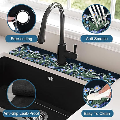 Blooming Lilies Sink Splash Guard Valley Lilies Flowers Faucet Absorbing Mat