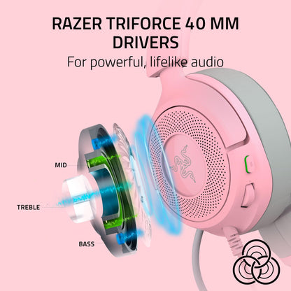 Razer Kraken Kitty V3 X Wired Gaming Headset: Kitty Ears - HyperClear Cardioid Mic - 40 mm Drivers - 7.1 Surround Sound - Comfy Ear Cushions - Cross-Platform via 3.5mm PC, PS5, Xbox, Switch 2 - Pink