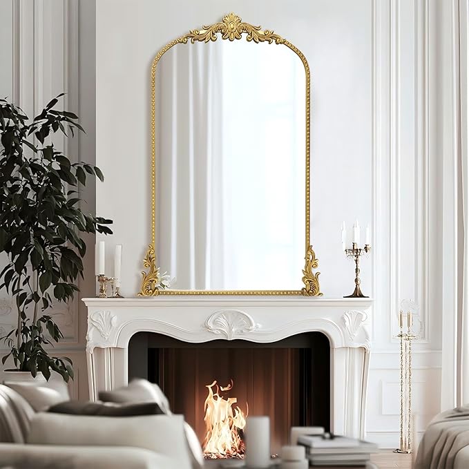 Growsun Vintage Gold Arched Mirror, 24’’x42’’ Antique Baroque Ornate Wall Mirror Decor with Full Metal Frame for Fireplace/Entryway/Living Room/Bathroom