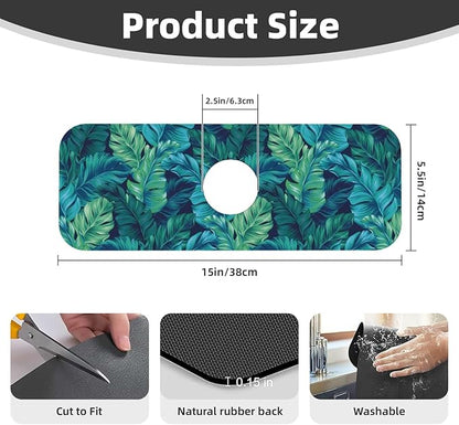 Palm Leaves Tropical Summer Green Hawaiian Kitchen Sink Splash Guard Faucet Mat