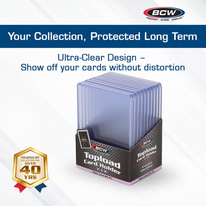 BCW 197 PT. Thick Card Topload Holder - Pack of 10 | Durable Rigid PVC Toploader | Toploaders for Memorabilia, Jersey, Patch, and Relic Cards | Ideal for Collectors and Hobbyists