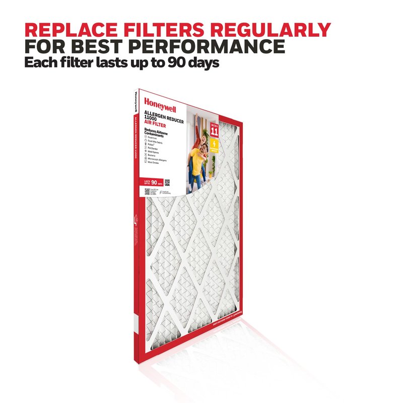 Honeywell 20x30x1 MERV 11 Allergen Reducer 11000 Electrostatic Pleated HVAC AC Furnace Air Filter (4-Pack) | Replacement Filter for Home Use | Made in USA
