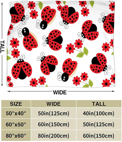 Ladybug Blanket, Lady Bug Cartoon Throw Blankets, Flower Green Leaves Fuzzy Plush Blanket Ultra Soft for Animal Lover Gift Kids Teens Women Men Girls Boys Stuff Decor for Bedding Sofas Couchh 80"X60"