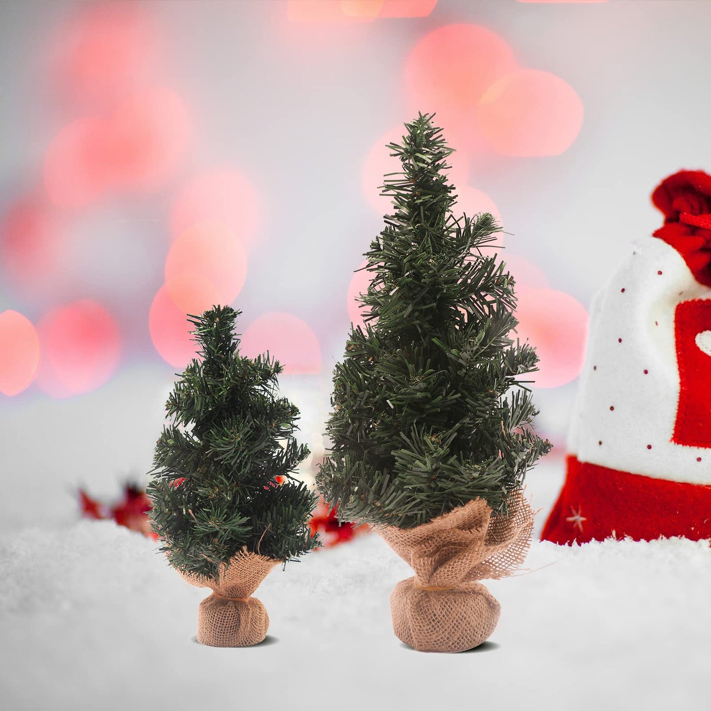5pcs Mini Christmas Tree,Artificial Christmas Tree Tabletop Christmas Tree with Linen Base Perfect for Christmas Decorations, Home, Kitchen（3pcs 7.87" and 2pcs 11.81"）