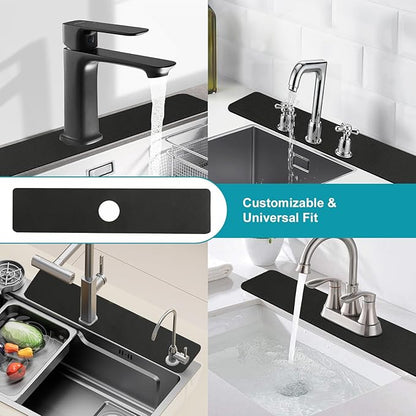 33" Lx5.5 W Long Kitchen Sink Faucet Mat: Customizable Black Splash Guard