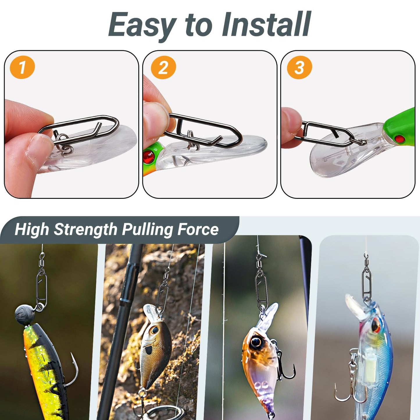 QISHUO Stainless Steel Fishing Swivels Lure Tackle Clips Snap Swivels Strength Barrel Saltwater Swivel Fishing Rolling Black Nickel, 50pcs, 54lbs
