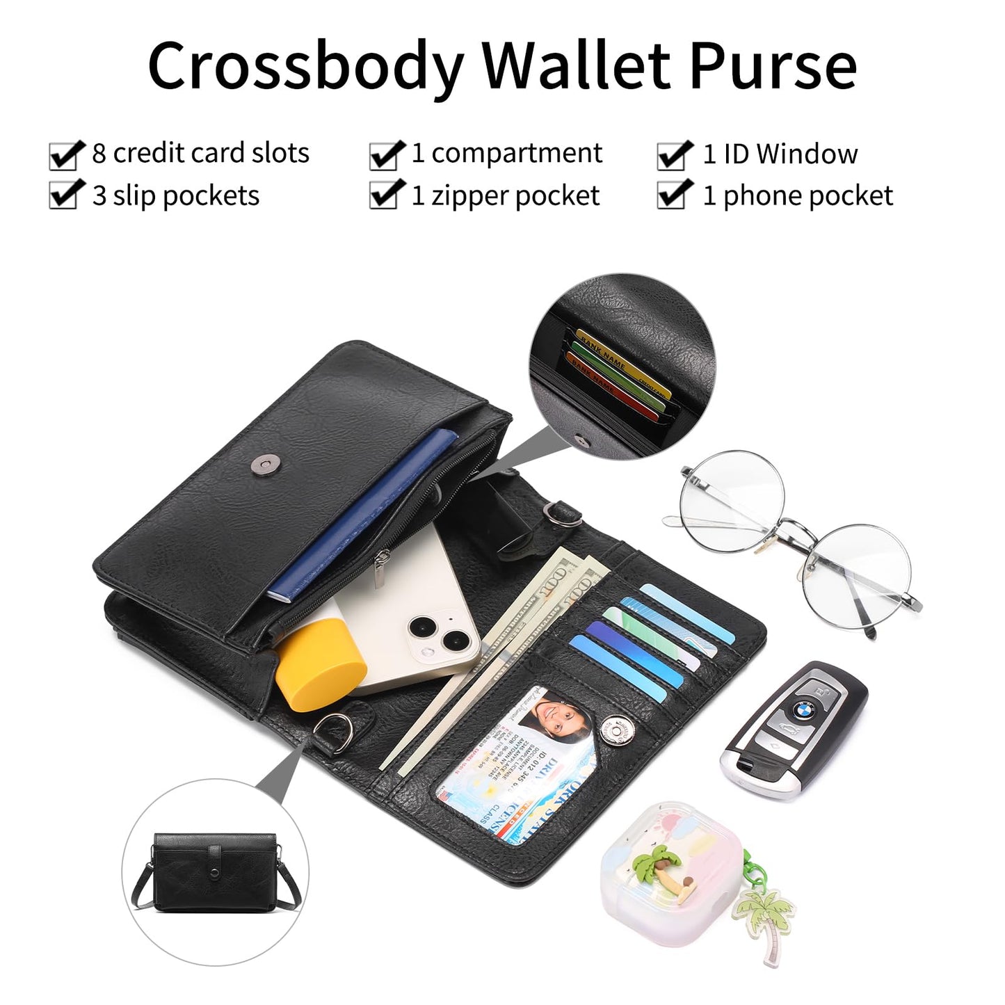 SENDEFN Small Crossbody Bags for Women Leather Cell Phone Purse Wallet shoulder handbag with ID window and Card Slots