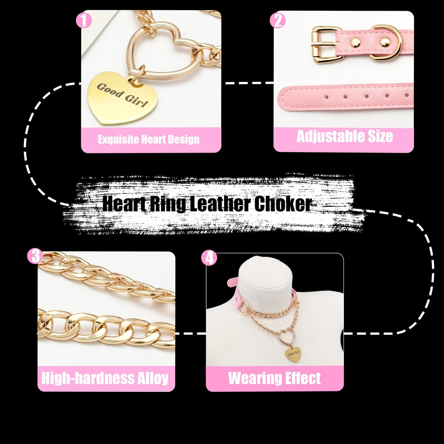 paloli Leather Slip Chain Choker – Adjustable PU Vegan Collar With Heart Ring & Cuban Chain, Letter Heart Pendant Necklace for Women