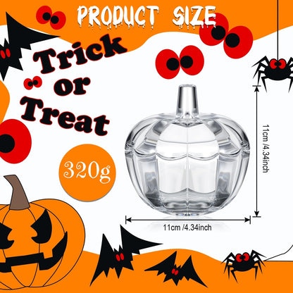 Tanlade 4 Pcs Glass Pumpkin Candy Jar Thanksgiving Candy Bowl Jars with Lids Pumpkin Container with Cover Transparent Target Glass Dish for Thanksgiving Home Party Wedding Decoration