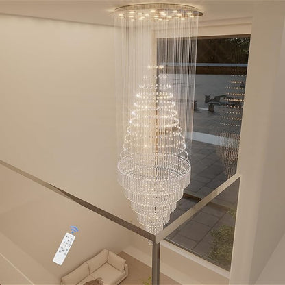 Flashing God D48''X H120''High Ceiling Chandelier Crystal Raindrop Chandeliers Large Villa Chandelier Entrance Foyer Hight Ceiling Lighting LED Dimmable 2700K-4500K-6000K 24 LED Bulbs Include