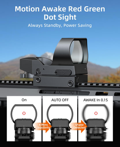 EZshoot Rechargeable Motion Awake Multiple Reticle Red Green Dot Sight, 40mm (1.6") Large Lens Reflex Sight, Red Dot Scope Optics for 20mm Picatinny Rail, Paintball Sights with Absolute Co-Witness