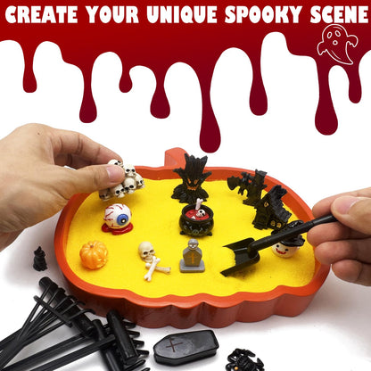 Pumpkin Zen Garden Halloween Table Decorations Desk Spooky Coffin Décor Decorative Tray Goth Office Gothic Desktop