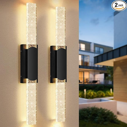35.3in Large Size Outdoor Wall Light Fixtures with Crystal Bubble Glass, Waterproof Exterior Sconces LED Wall Lanterns, Porch Lights Wall Mounted 10W 3000K Outside Lights for House Front Door Garage