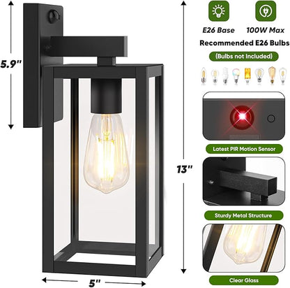 BesLowe Upgraded Motion Sensor Outdoor Wall Light, 13” Dusk to Dawn Porch Light Outdoor Wall Sconce Lantern, 3 Lighting Modes Exterior Lighting Fixture Wall Mount, Outside Light for House, Black