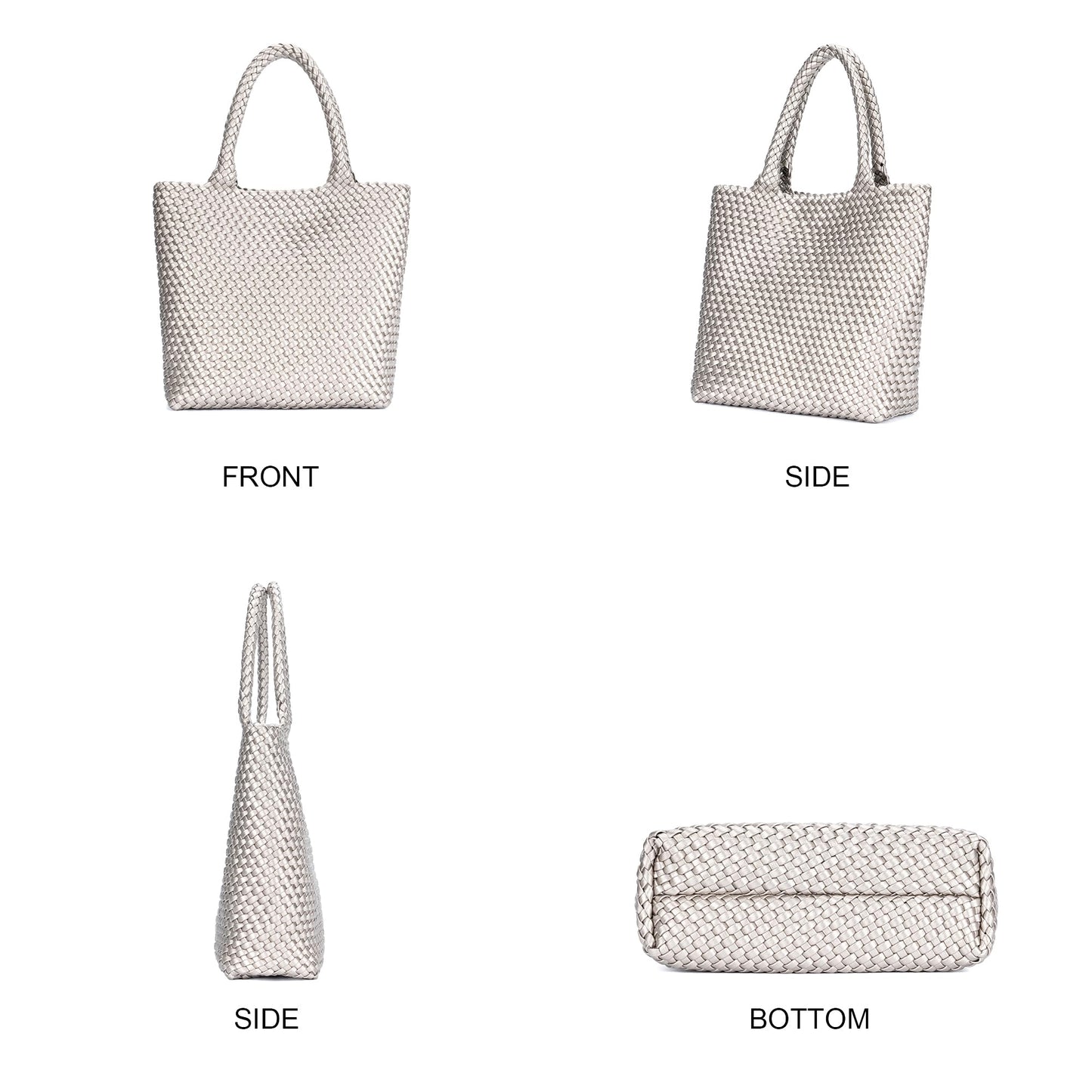 BAGOK Woven Tote Bag for Women, Handwoven Vegan Leather Shoulder Bag with Zipper Clutch, Large Tote Purse for Work, Travel, Beach & Weekend Getaway