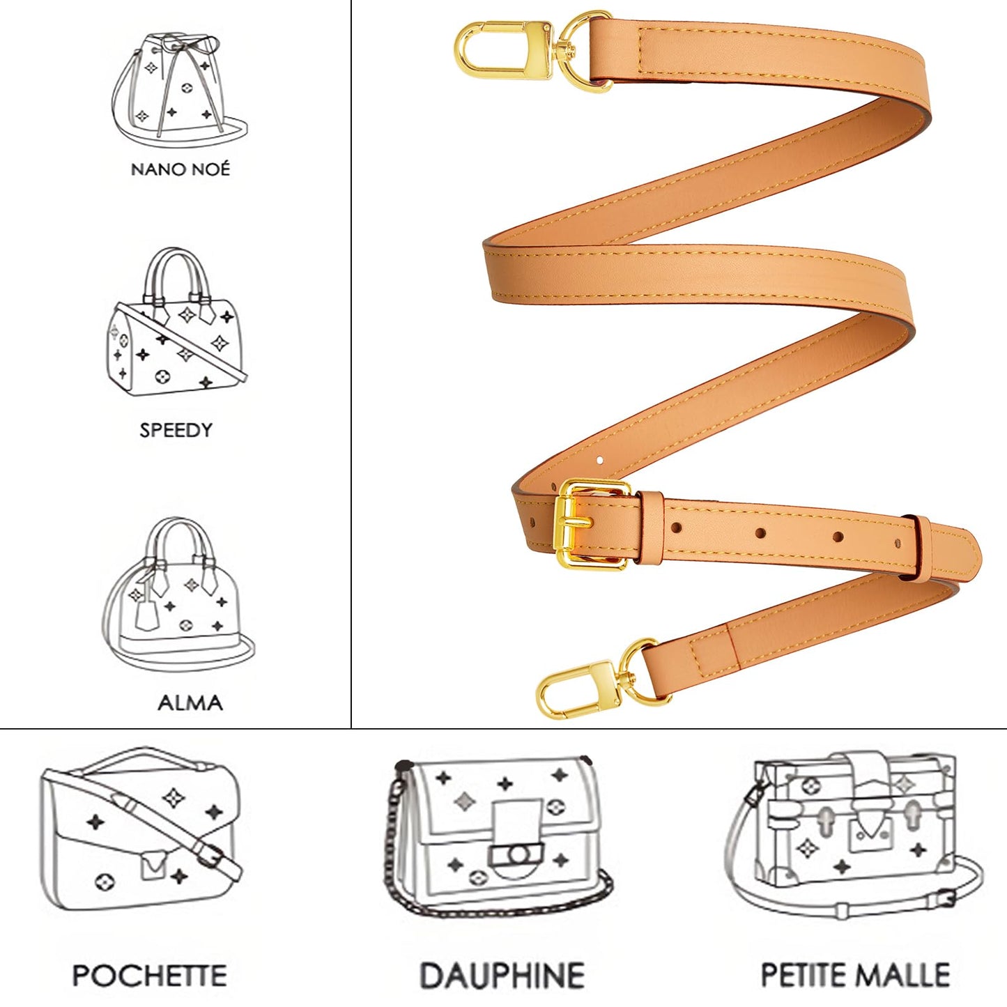 YAZHIMI Vachetta Leather Purse Strap Genuine Leather Adjustable Replacement Strap for Shoulder Bag Handbag Purse (Apricot-Leather Purse Strap)