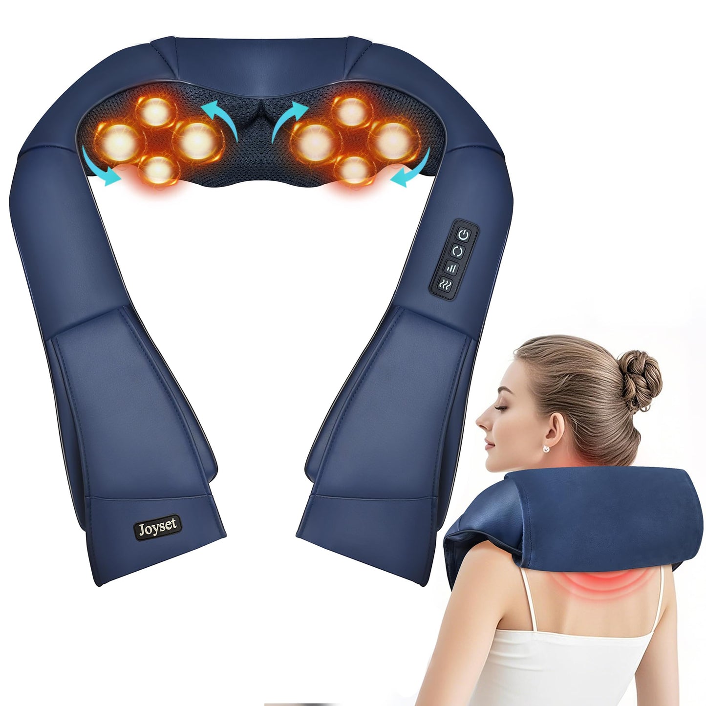Joyset Shiatsu Neck and Back Massager with Heat,Electric Shoulder Massager for Pain Relief Deep Tissue,3D Kneading Massage with Cloth Cover Easy to Clean Best Gift for Men Women Parents