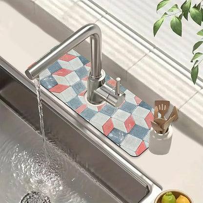 Red Gray Tile Sink Splash Guard Faucet Mat Red White Diamond Super Absorbent