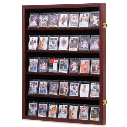Temgee 35 Baseball Card Display Case - Lockable Sports Graded Card Display Case Wall Mount with UV Protection Acrylic Door for Baseball Basketball Football Hockey Trading Card Collection (Mahogany)