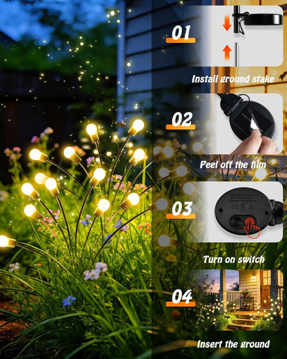 OZS 6 Pack Total 48 LED Solar Garden Lights Fairy Outdoor - Solar Firefly Lights Outdoor, Sway by Wind, Waterproof for Garden Patio Pathway Fairy Decoration (Warm White)