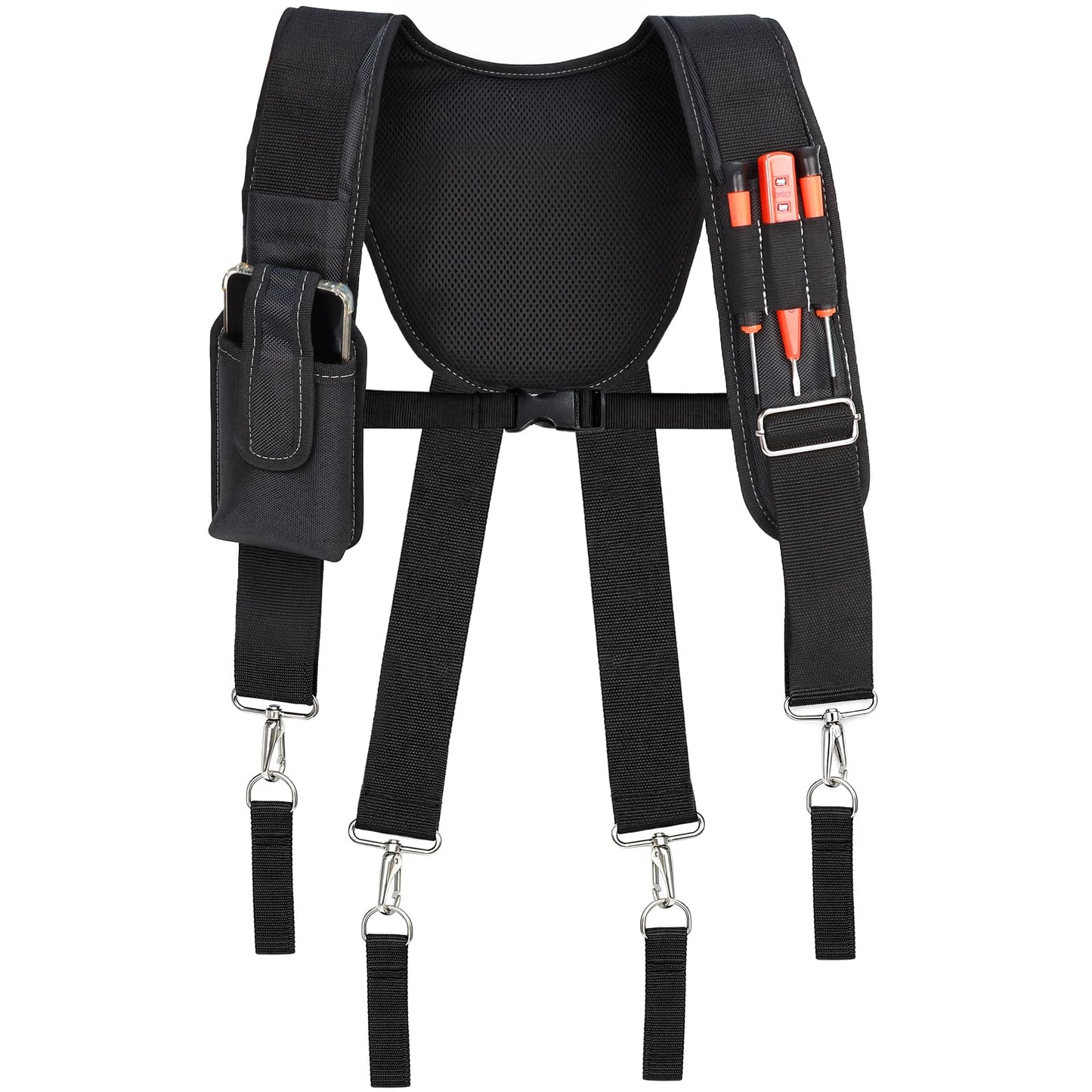 FamilyKit Tool Belt Suspenders for Men - Comfy Padded Work Belt Suspenders, Fully-Adjustable Tool Bag Suspenders with Loops for Construction, Carpenter, Electrician, Roofing, Framer (Black)