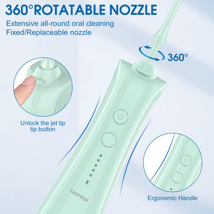 Leominor Water Dental Flosser - 5 Modes Cordless Portable Oral Irrigator, IPX7 Waterproof, Rechargeable Teeth Cleaner Upgrade Datchable Tank Professional Flossing Cleaning Pick for Home Travel (Black)