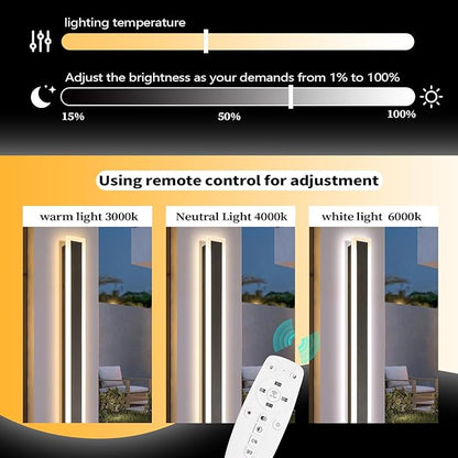 31.5 Inch Long Porch Lights Outdoor, Modern Outdoor Wall Light 3000K-6000K Dimmable Exterior Sconce IP65 Waterproof Exterior Wall Sconce Black Long Wall Lights for Porch Garage Patio Garden