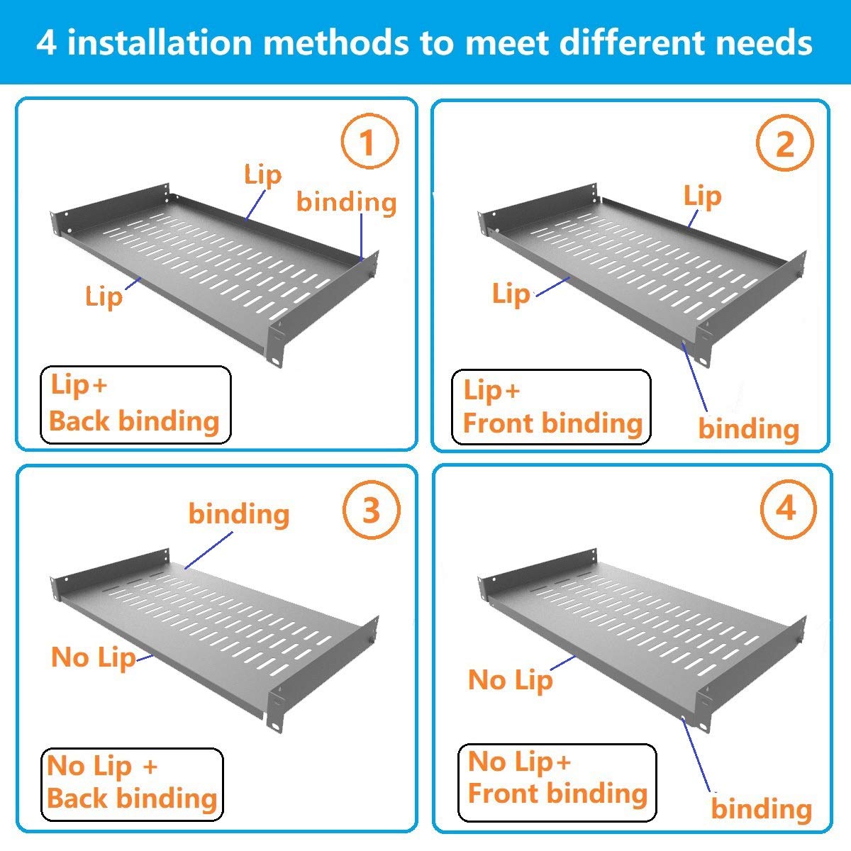 Jingchengmei 1U Disassembled Vented Cantilever Server Rack Mount Shelf 10"(254mm) Depth for 19-Inch Network/AV Equipment Rack and Cabinet(1U10V)