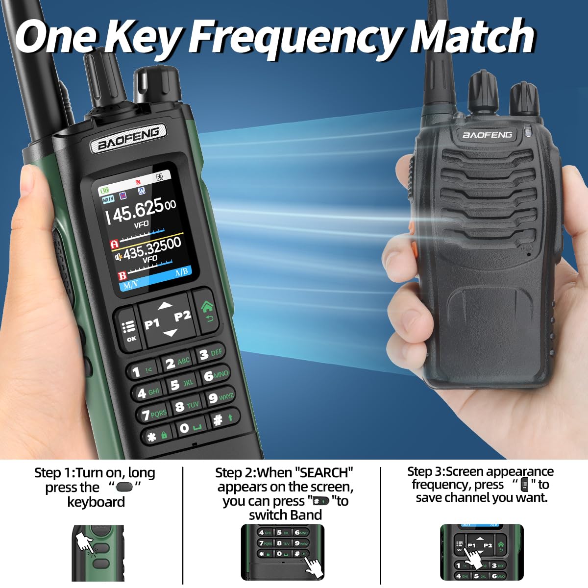 BAOFENG UV-32 Radio Ham Radio Handheld 10W Long Range Rechargeable NOAA Weather Receiver 5RM K5 Tactical Two Way Radio Walkie Talkie for Adults with GPS,USB-C Charging for Hunting Survival Gear,2Pack