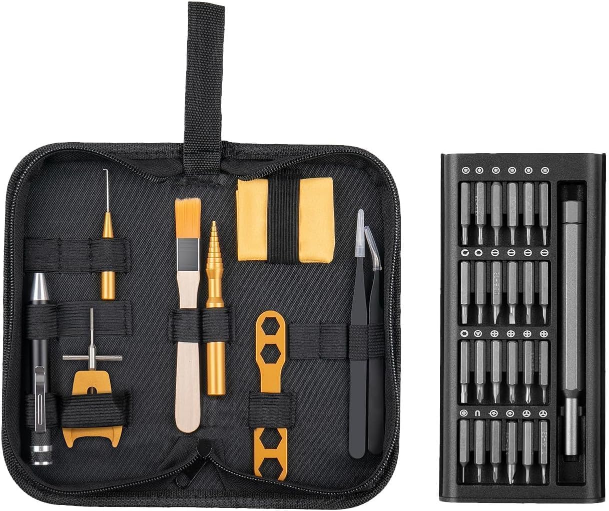 QUA'ANNYU Fishing Reel Maintenance Kit, Professional Fishing Reel Care & Repair Tool Set with 24/30/38-in-1 Screwdriver Set (Gold+Manual Screwdriver)