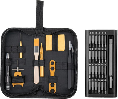 QUA'ANNYU Fishing Reel Maintenance Kit, Professional Fishing Reel Care & Repair Tool Set with 24/30/38-in-1 Screwdriver Set (Gold+Manual Screwdriver)