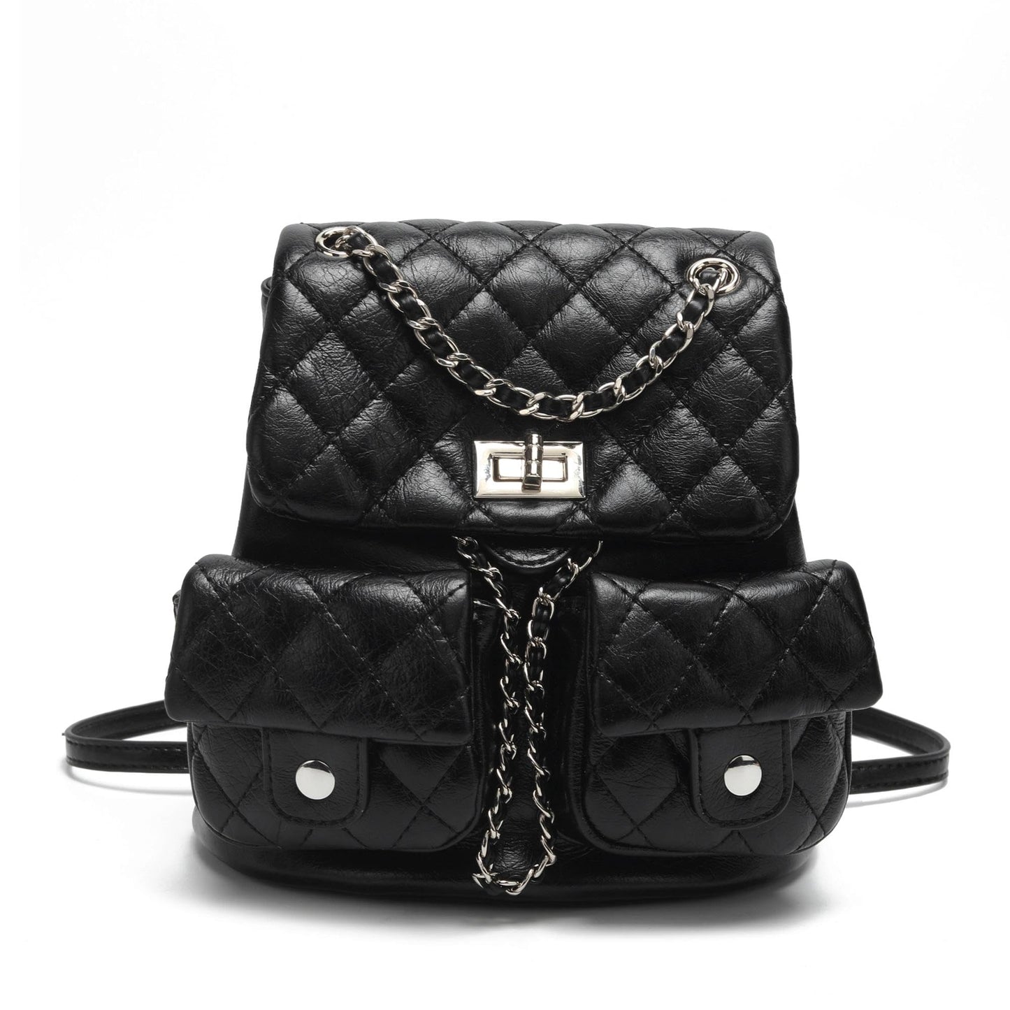 COC.EFRENAR Quilted Mini Backpack for Women, Chain Strap Small Purse with Flap Closure, Fashion Shoulder Bag Cute Travel Daypack(Black)