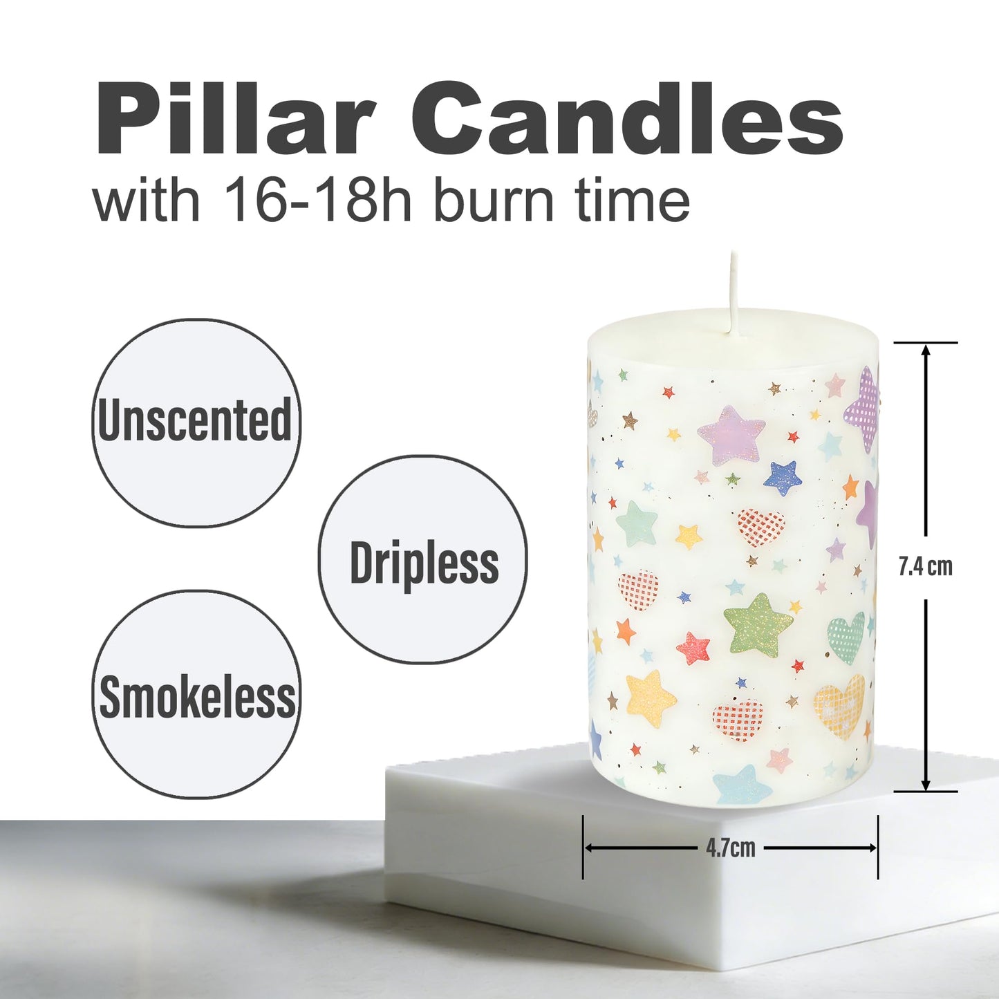 4 Pack Star Pillar Candles Dripless, Smokeless, Unscented Pillar Candles for Indoor Decor, Holiday Party, Birthday Dinner and Home Centerpiece