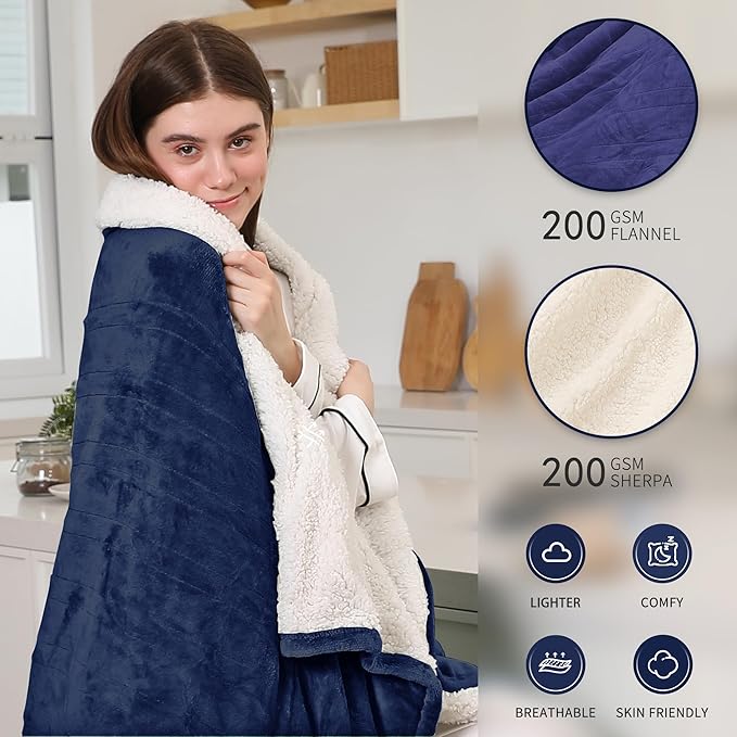Heated Blanket Electric Blanket Twin Size, Fast Heating & Overheating Protection, Ultra Soft Heated Throw Blanket Twin Size with 5 Heating Levels & 10 Hours Auto Off, 62"x84", Navy Blue